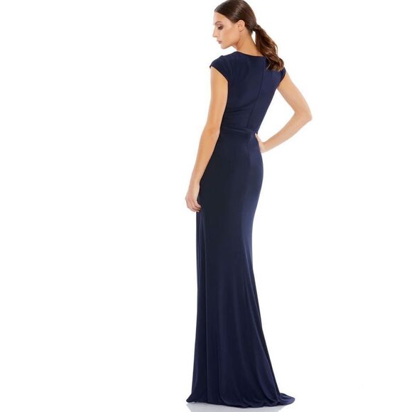 Mac Duggal V-NECK RUCHED JERSEY GOWN Blue Maxi Evening Dress Size 0 NWT - Picture 8 of 8
